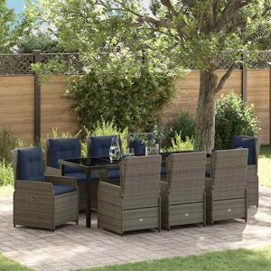 vidaXL Garten Essgruppe mit Kissen 9 pcs Grau Poly Rattan vidaXL Garten Essgruppe mit Kissen 9 pcs Grau Poly Rattan