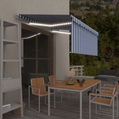 vidaXL Markise Manuell Einziehbar mit Rollo & LED 3x2,5m Blau & Weiß vidaXL Markise Manuell Einziehbar mit Rollo & LED 3x2,5m Blau & Weiß