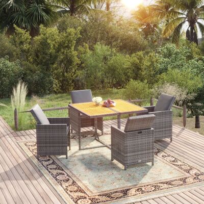 vidaXL 5-tlg. Garten-Essgruppe mit Kissen Poly Rattan Grau vidaXL 5-tlg. Garten-Essgruppe mit Kissen Poly Rattan Grau