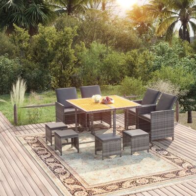 vidaXL 9-tlg. Garten-Essgruppe mit Kissen Poly Rattan Grau vidaXL 9-tlg. Garten-Essgruppe mit Kissen Poly Rattan Grau