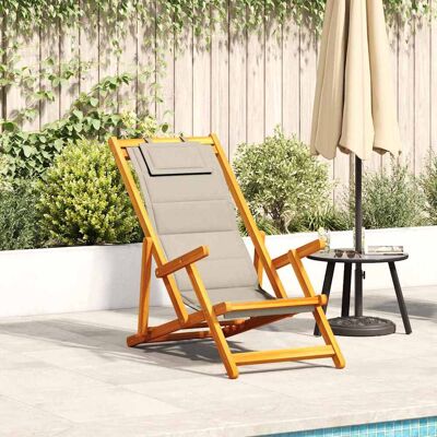 VidaXL Taupe Klappbarer Strandstuhl - Akazienholz, Textilene, 61.5X110-123 cm VidaXL Taupe Klappbarer Strandstuhl - Akazienholz, Textilene, 61.5X110-123 cm