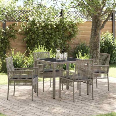 Vidaxl Gartentisch-Set - Modern, 5-teilig, Rattan & Glas Vidaxl Gartentisch-Set - Modern, 5-teilig, Rattan & Glas