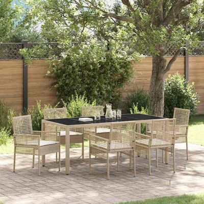 VIDAXL Gartentisch-Set 7-tlg. Beige Poly Rattan - Gartentisch-Set VIDAXL Gartentisch-Set 7-tlg. Beige Poly Rattan - Gartentisch-Set