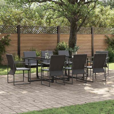 vidaXL Garten Essgruppe 9 pcs Schwarz Stahl vidaXL Garten Essgruppe 9 pcs Schwarz Stahl