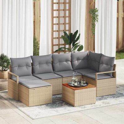 vidaXL Gartensofa-set mit Kissen 7 pcs Beige Poly-Rattan vidaXL Gartensofa-set mit Kissen 7 pcs Beige Poly-Rattan
