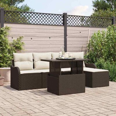 vidaXL Sitzgruppe für den Outdoor mit Kissen 6 pcs Braun Poly Rattan vidaXL Sitzgruppe für den Outdoor mit Kissen 6 pcs Braun Poly Rattan