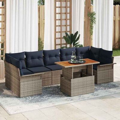vidaXL Gartensofa-set mit Kissen 8 pcs Grau und Marineblau Poly-Rattan vidaXL Gartensofa-set mit Kissen 8 pcs Grau und Marineblau Poly-Rattan
