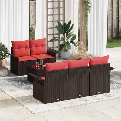 vidaXL Gartensofa-set mit Kissen 6 pcs Beige und Rot Poly-Rattan vidaXL Gartensofa-set mit Kissen 6 pcs Beige und Rot Poly-Rattan