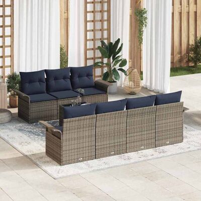 vidaXL Gartensofa-set mit Kissen 8 pcs Grau und Marineblau Poly-Rattan vidaXL Gartensofa-set mit Kissen 8 pcs Grau und Marineblau Poly-Rattan