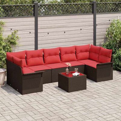 vidaXL Gartensofa-set mit Kissen 8 pcs Beige und Rot Poly-Rattan vidaXL Gartensofa-set mit Kissen 8 pcs Beige und Rot Poly-Rattan