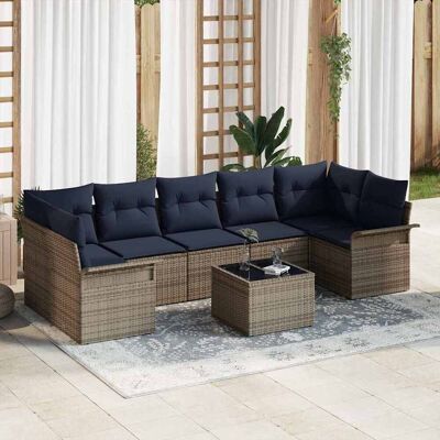 vidaXL Gartensofa-set mit Kissen 8 pcs Grau und Marineblau Poly-Rattan vidaXL Gartensofa-set mit Kissen 8 pcs Grau und Marineblau Poly-Rattan