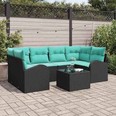 vidaXL Gartensofa-set mit Kissen 7 pcs Schwarz und Türkis Poly-Rattan vidaXL Gartensofa-set mit Kissen 7 pcs Schwarz und Türkis Poly-Rattan