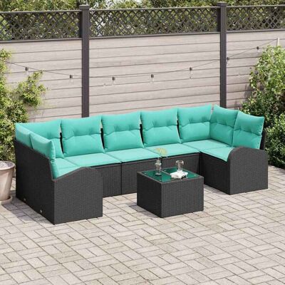vidaXL Gartensofa-set mit Kissen 8 pcs Schwarz und Türkis Poly-Rattan vidaXL Gartensofa-set mit Kissen 8 pcs Schwarz und Türkis Poly-Rattan