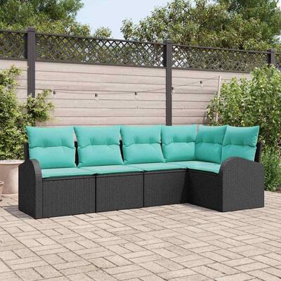 vidaXL Gartensofa-set mit Kissen 5 pcs Schwarz und Türkis Poly-Rattan vidaXL Gartensofa-set mit Kissen 5 pcs Schwarz und Türkis Poly-Rattan