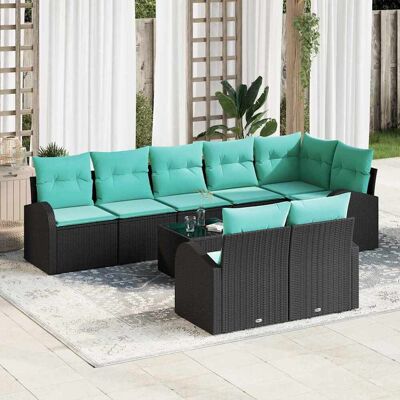 vidaXL Gartensofa-set mit Kissen 9 pcs Schwarz und Türkis Poly-Rattan vidaXL Gartensofa-set mit Kissen 9 pcs Schwarz und Türkis Poly-Rattan