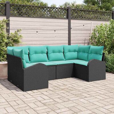 vidaXL Gartensofa-set mit Kissen 6 pcs Schwarz und Türkis Poly-Rattan vidaXL Gartensofa-set mit Kissen 6 pcs Schwarz und Türkis Poly-Rattan