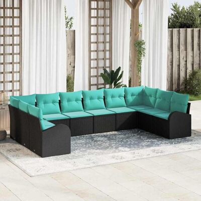 vidaXL Gartensofa-set mit Kissen 10 pcs Schwarz und Türkis Poly-Rattan vidaXL Gartensofa-set mit Kissen 10 pcs Schwarz und Türkis Poly-Rattan