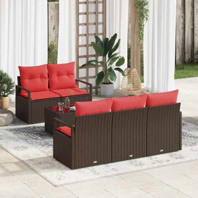 vidaXL Gartensofa-set mit Kissen 6 pcs Beige und Rot Poly-Rattan vidaXL Gartensofa-set mit Kissen 6 pcs Beige und Rot Poly-Rattan