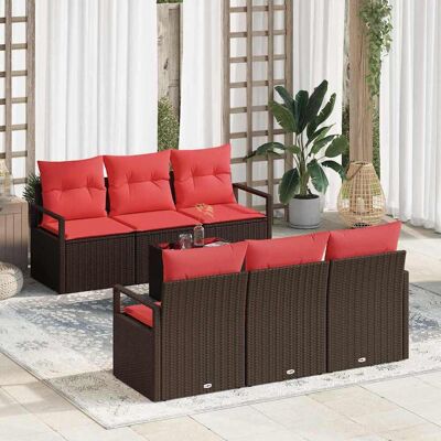 vidaXL Gartensofa-set mit Kissen 7 pcs Beige und Rot Poly-Rattan vidaXL Gartensofa-set mit Kissen 7 pcs Beige und Rot Poly-Rattan