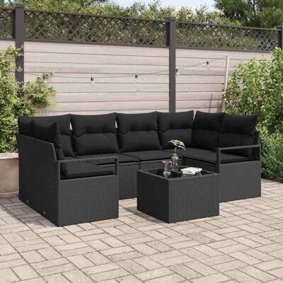 vidaXL Garten-Sofa-Set 7 pcs Schwarz Poly-Rattan und Stahl und Glas vidaXL Garten-Sofa-Set 7 pcs Schwarz Poly-Rattan und Stahl und Glas