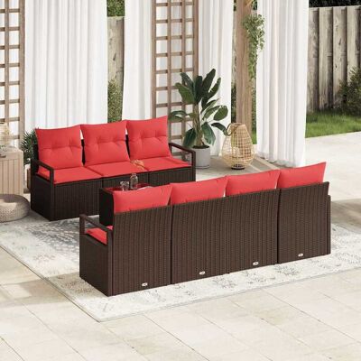 vidaXL Gartensofa-set mit Kissen 8 pcs Beige und Rot Poly-Rattan vidaXL Gartensofa-set mit Kissen 8 pcs Beige und Rot Poly-Rattan