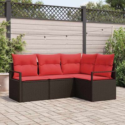 vidaXL Gartensofa-set mit Kissen 4 pcs Braun und Rot Poly-Rattan vidaXL Gartensofa-set mit Kissen 4 pcs Braun und Rot Poly-Rattan