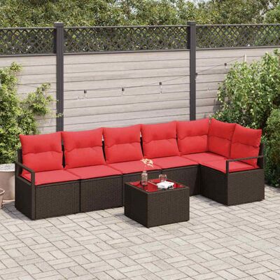 vidaXL Gartensofa-set mit Kissen 7 pcs Braun und Rot Poly-Rattan vidaXL Gartensofa-set mit Kissen 7 pcs Braun und Rot Poly-Rattan