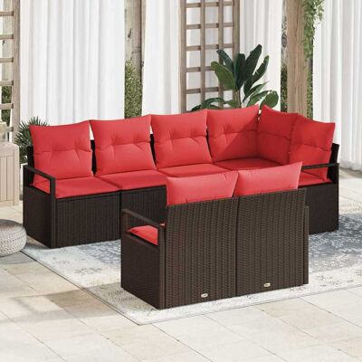 vidaXL Gartensofa-set mit Kissen 7 pcs Braun und Rot Poly-Rattan vidaXL Gartensofa-set mit Kissen 7 pcs Braun und Rot Poly-Rattan