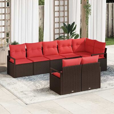 vidaXL Gartensofa-set mit Kissen 8 pcs Braun und Rot Poly-Rattan vidaXL Gartensofa-set mit Kissen 8 pcs Braun und Rot Poly-Rattan
