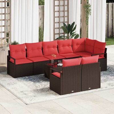 vidaXL Gartensofa-set mit Kissen 9 pcs Braun und Rot Poly-Rattan vidaXL Gartensofa-set mit Kissen 9 pcs Braun und Rot Poly-Rattan