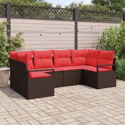 vidaXL Gartensofa-set mit Kissen 6 pcs Braun und Rot Poly-Rattan vidaXL Gartensofa-set mit Kissen 6 pcs Braun und Rot Poly-Rattan