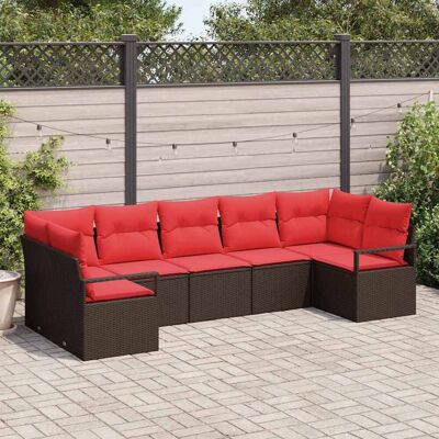 vidaXL Gartensofa-set mit Kissen 7 pcs Braun und Rot Poly-Rattan vidaXL Gartensofa-set mit Kissen 7 pcs Braun und Rot Poly-Rattan