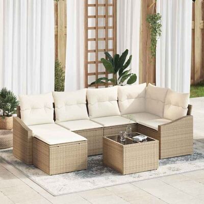vidaXL Garten Essgruppe mit Kissen mit Speicher 7 pcs Beige und Creme vidaXL Garten Essgruppe mit Kissen mit Speicher 7 pcs Beige und Creme