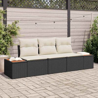 vidaXL Garten-Sofa-Set 3 pcs Schwarz und Creme Poly Rattan vidaXL Garten-Sofa-Set 3 pcs Schwarz und Creme Poly Rattan