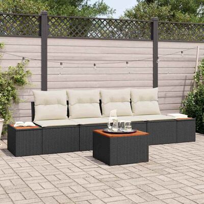 vidaXL Garten-Sofa-Set mit Kissen 5 pcs Schwarz Poly Rattan vidaXL Garten-Sofa-Set mit Kissen 5 pcs Schwarz Poly Rattan