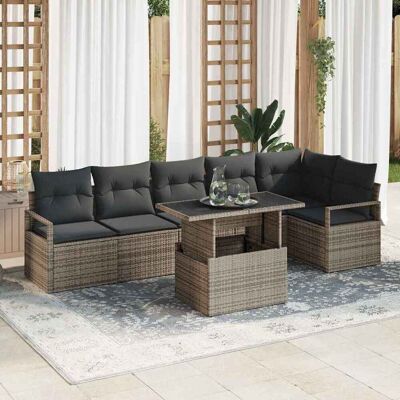 vidaXL Garten-Sofa-Set mit Speicher 7 pcs Grau Poly Rattan vidaXL Garten-Sofa-Set mit Speicher 7 pcs Grau Poly Rattan