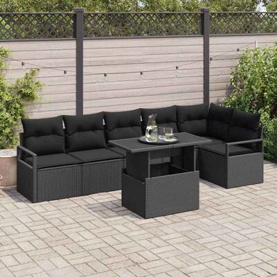 vidaXL Gartensofa-set mit Kissen 7 pcs Schwarz Poly Rattan vidaXL Gartensofa-set mit Kissen 7 pcs Schwarz Poly Rattan