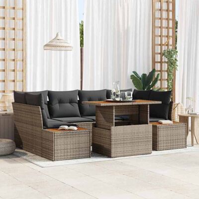 vidaXL Garten-Sofa-Set mit Speicher 7 pcs Grau Poly Rattan vidaXL Garten-Sofa-Set mit Speicher 7 pcs Grau Poly Rattan