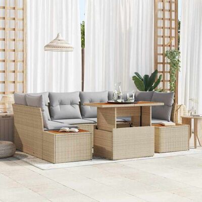 vidaXL Garten-Sofa-Set mit Speicher 7 pcs Beige Poly Rattan vidaXL Garten-Sofa-Set mit Speicher 7 pcs Beige Poly Rattan