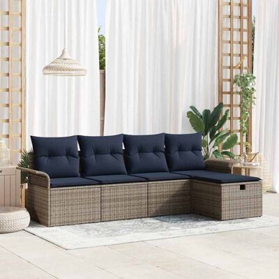 vidaXL Gartensofa-set mit Kissen 5 pcs Grau und Marineblau Poly-Rattan vidaXL Gartensofa-set mit Kissen 5 pcs Grau und Marineblau Poly-Rattan