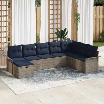 vidaXL Gartensofa-set mit Kissen 8 pcs Grau und Marineblau Poly-Rattan vidaXL Gartensofa-set mit Kissen 8 pcs Grau und Marineblau Poly-Rattan