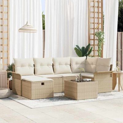 vidaXL Gartensofa-set mit Kissen mit Speicher 7 pcs Poly Rattan vidaXL Gartensofa-set mit Kissen mit Speicher 7 pcs Poly Rattan