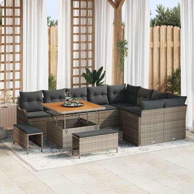 vidaXL Gartensofa-set mit Kissen 12 pcs Grau Poly-Rattan vidaXL Gartensofa-set mit Kissen 12 pcs Grau Poly-Rattan