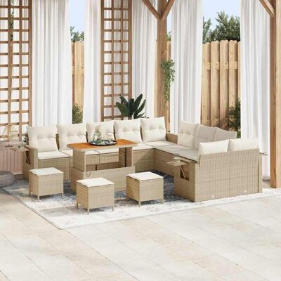 vidaXL Gartensofa-set mit Kissen mit Speicher 14 pcs Beige Poly-Rattan vidaXL Gartensofa-set mit Kissen mit Speicher 14 pcs Beige Poly-Rattan