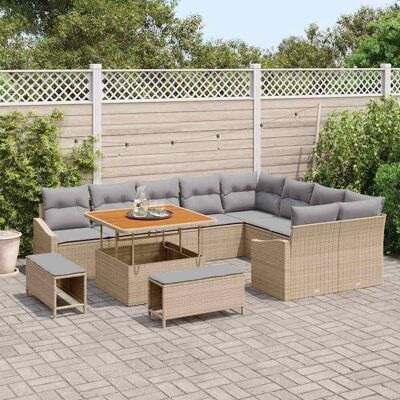 vidaXL Gartensofa-set mit Kissen mit Speicher 12 pcs Beige Poly Rattan vidaXL Gartensofa-set mit Kissen mit Speicher 12 pcs Beige Poly Rattan
