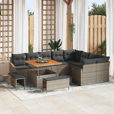 vidaXL Gartensofa-set mit Kissen mit Speicher 12 pcs Grau Poly Rattan vidaXL Gartensofa-set mit Kissen mit Speicher 12 pcs Grau Poly Rattan