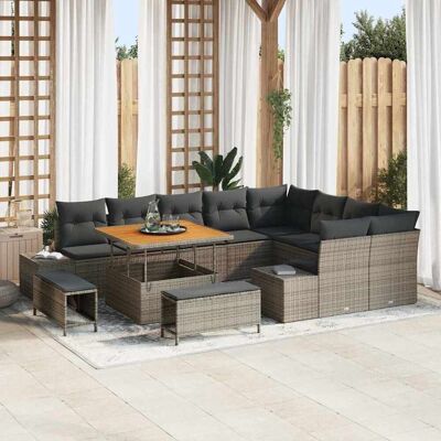 vidaXL Gartensofa-set mit Kissen mit Speicher 12 pcs Grau Poly Rattan vidaXL Gartensofa-set mit Kissen mit Speicher 12 pcs Grau Poly Rattan