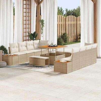 vidaXL Gartensofa-set mit Kissen mit Speicher 11 pcs Beige Poly Rattan vidaXL Gartensofa-set mit Kissen mit Speicher 11 pcs Beige Poly Rattan
