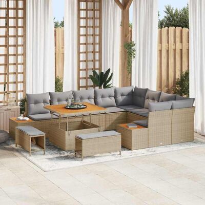 vidaXL Gartensofa-set mit Kissen mit Speicher 12 pcs Beige Poly Rattan vidaXL Gartensofa-set mit Kissen mit Speicher 12 pcs Beige Poly Rattan