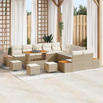 vidaXL Gartensofa-set mit Kissen mit Speicher 14 pcs Beige Poly Rattan vidaXL Gartensofa-set mit Kissen mit Speicher 14 pcs Beige Poly Rattan